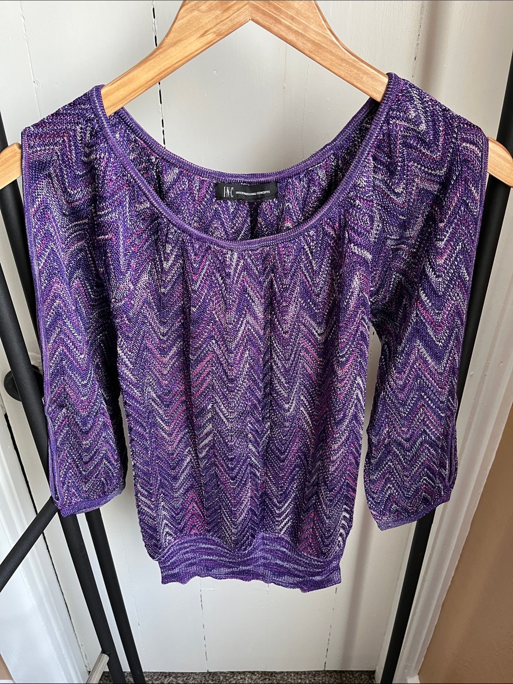 INC International Concepts Purple Chevron Knit Scoop Neck Sweater